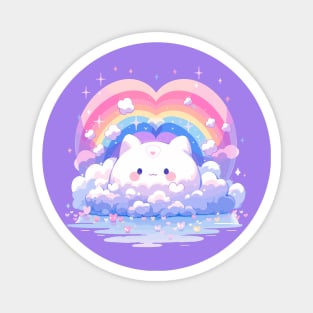 Rainbow Heart Baby Kitty Kawaii Fluffy Cloud Cat Magnet